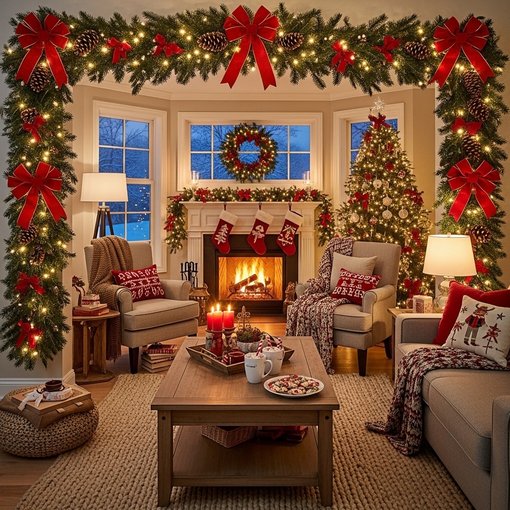 13 Bay window christmas decor ideas living room