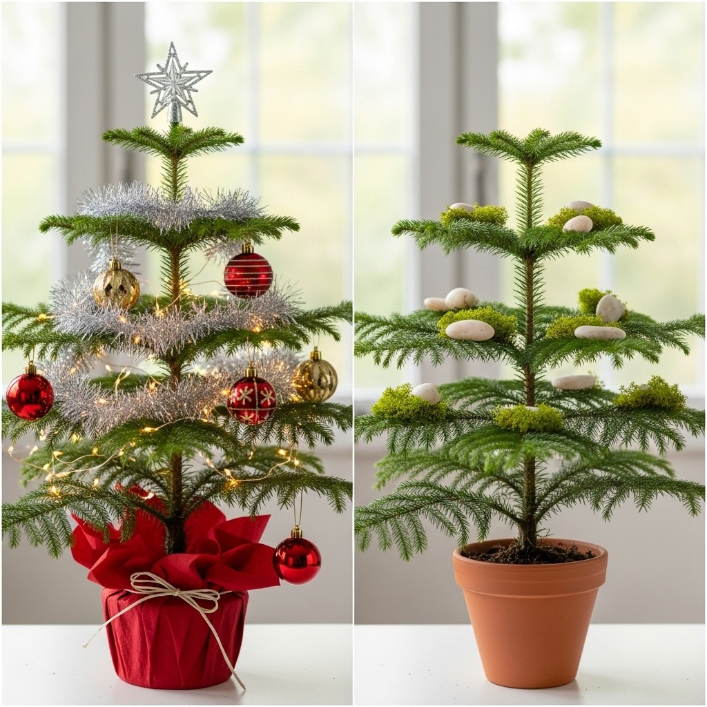 Using Norfolk Island Pine for a Natural Christmas Centerpiece