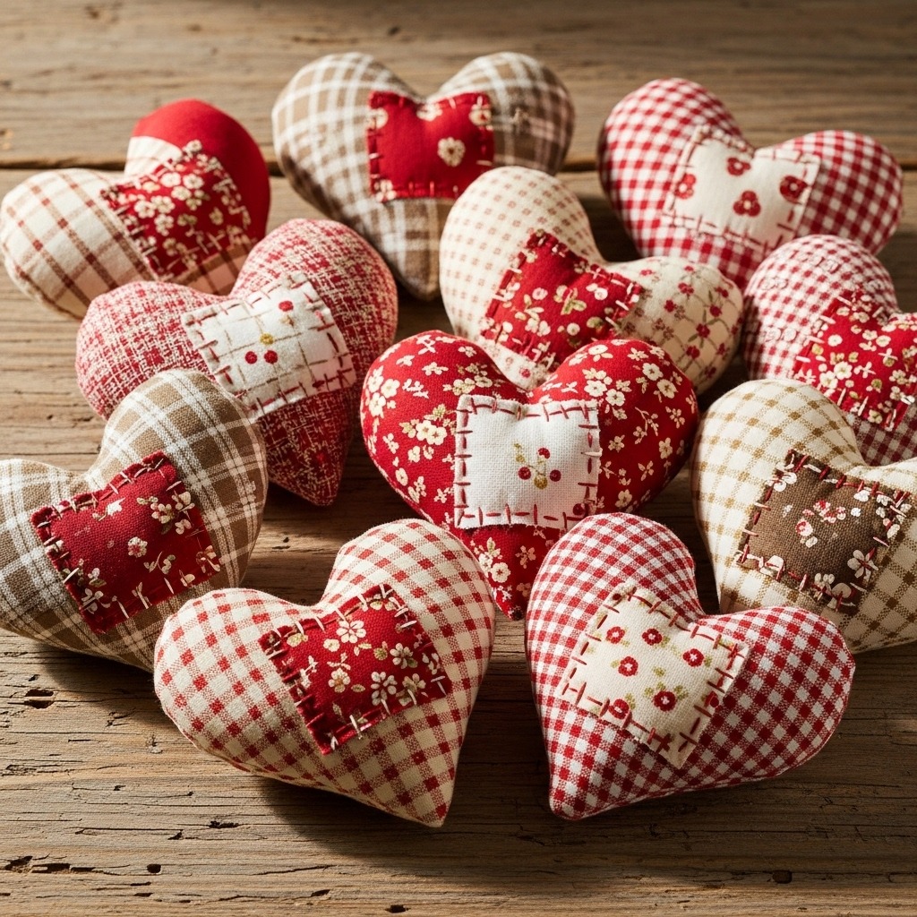 10 Primitive Valentine Decor Fabric Hearts