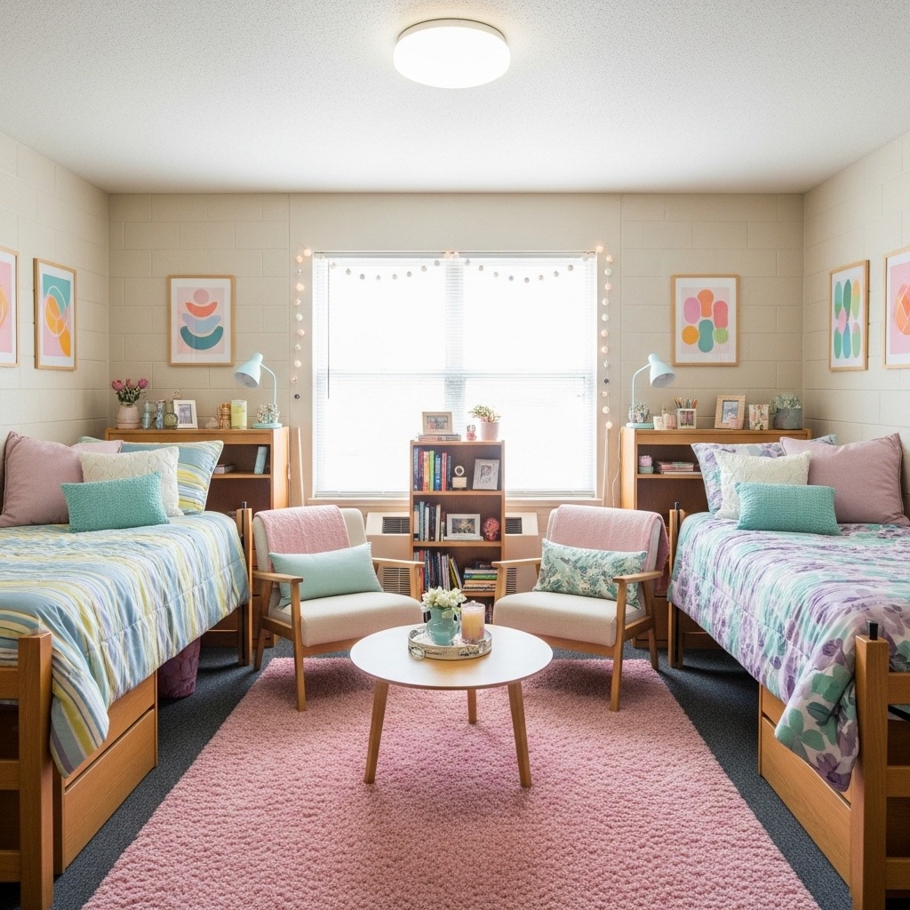 12 Pink dorm room ideas two beds