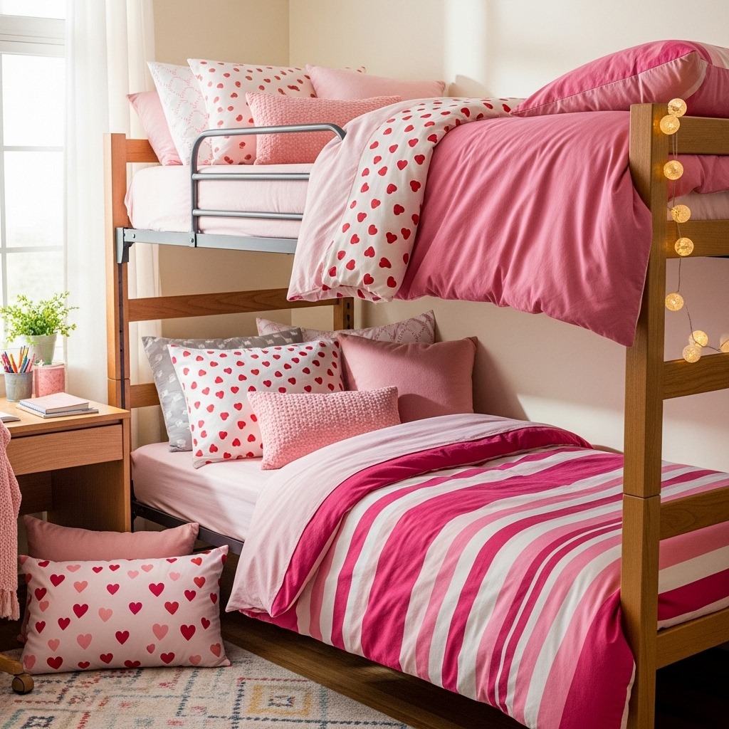 14 Pink dorm room ideas for girls bunk bed